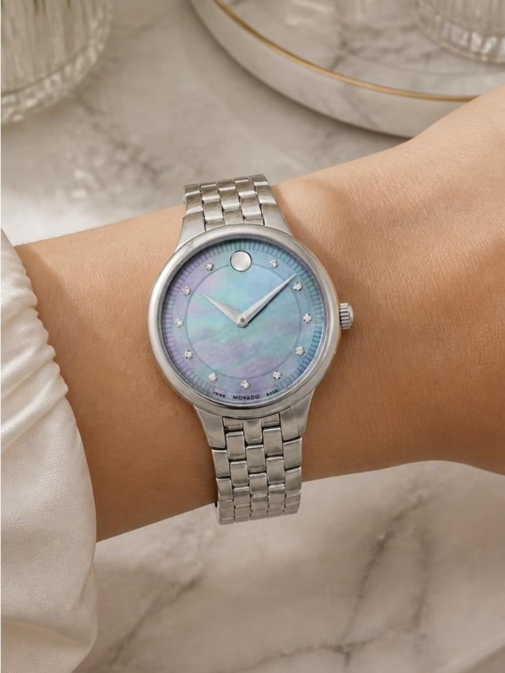 Movado Ladies Stainless Steel Watch with Iridescent Diamond Dial (Pre-Owned)